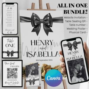 Wedding Invitation, Black White Bow DIG10103