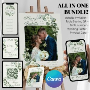 Wedding Invitation, Green/Olive Flower DIG10101